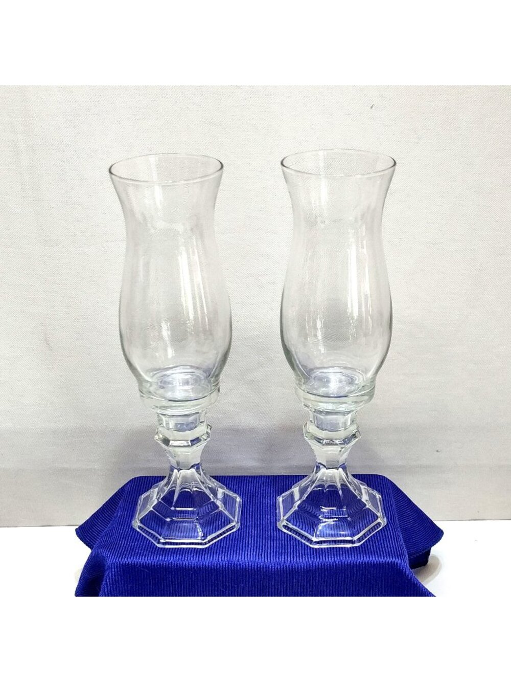 DIY (2) Glass Candle Holder Hurricane Vases Upcycled Home Decor Octagonal Base